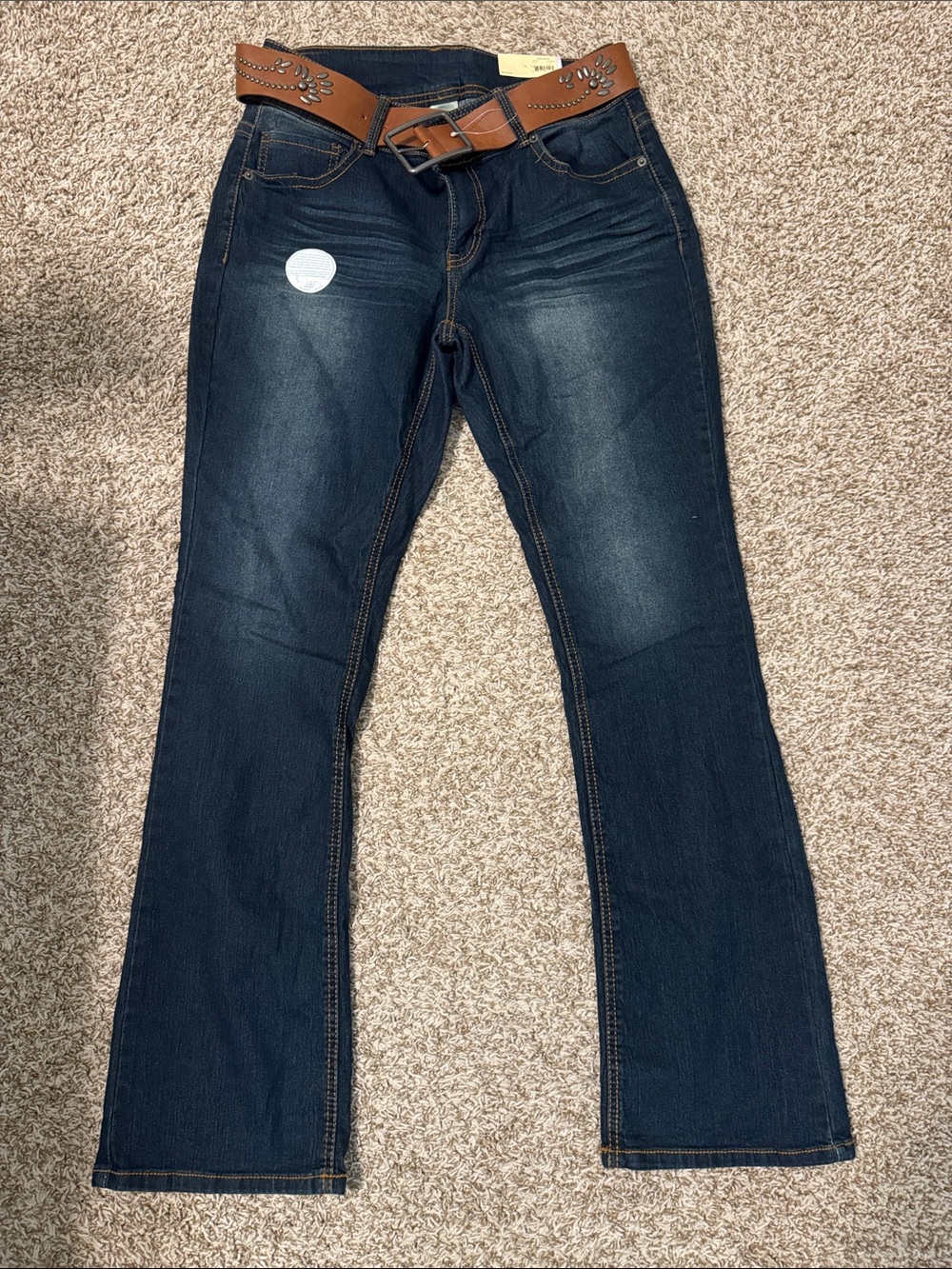 Faded Glory Dark Blue Women's Boot Cut Jeans with Brown Belt
